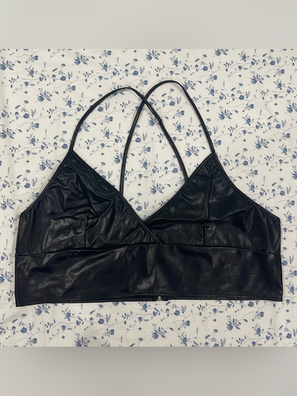 Faux Leather Black Bralette with Thin Straps